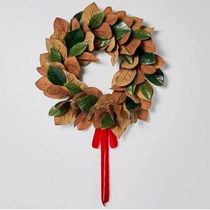 NWT Threshold Magnolia Leaf Wreath and red ribbon